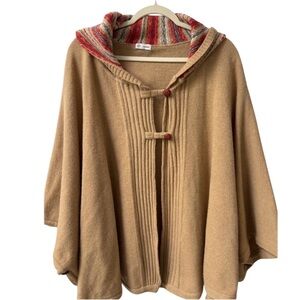 Lambswool Hooded Poncho Cape Made in Portugal Leather Buttons Cabincore Boho